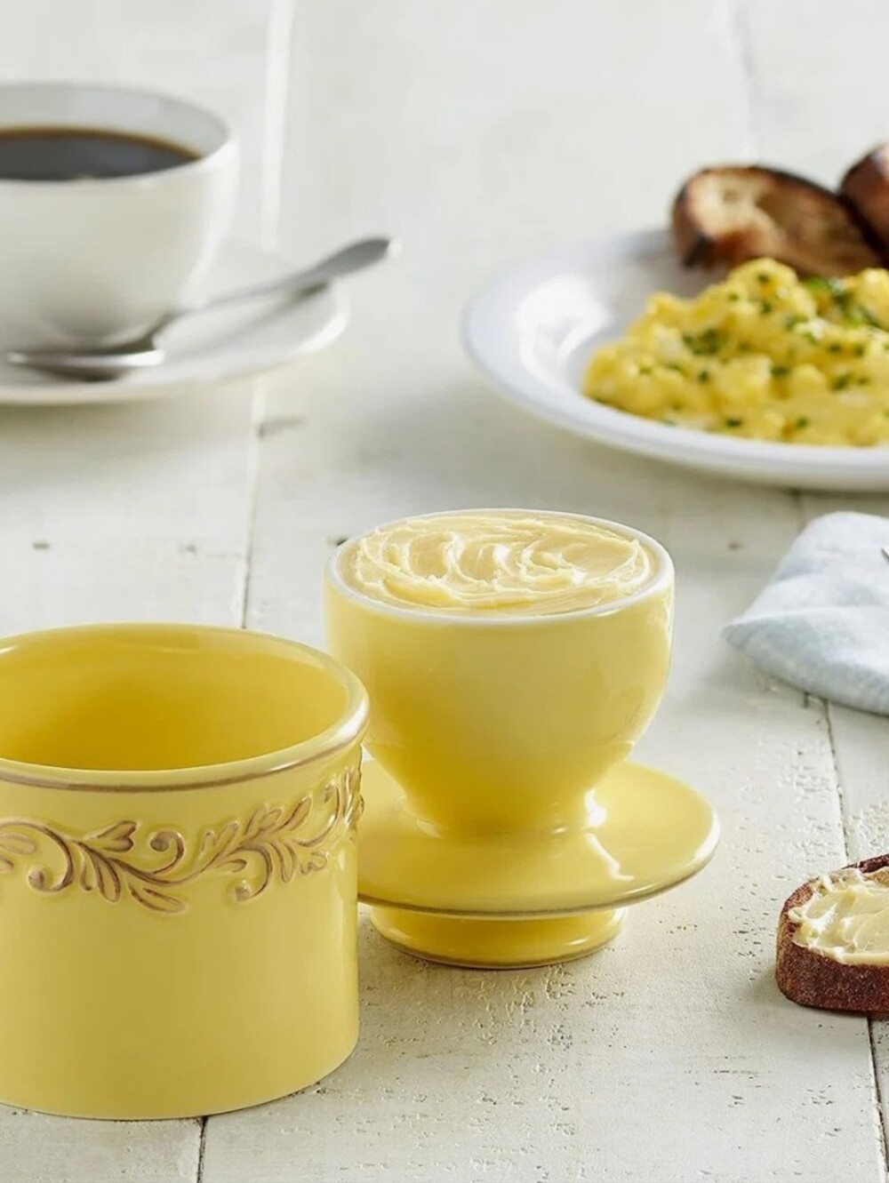 Butter Bell Crock - Antique Foral Goldenrod Color
